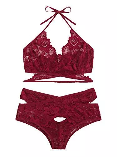 SOLY HUX Unterwäsche & Dessous SOLY HUX Lace Dessous für Frauen Sexy durchsichtiger BH Spitze Bralette und Panty Set Unterwäsche Nachtwäsche Nachtwäsche