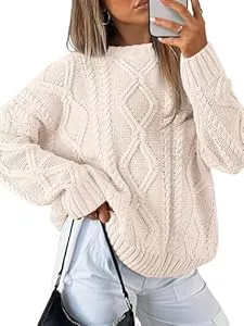 Trendy Queen Pullover & Strickmode Trendy Queen Damen Oversized Zopfmuster Rundhalsausschnitt Pullover