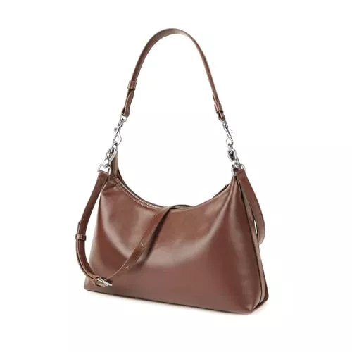 MoreFarther Taschen & Rucksäcke MoreFarther Wildleder und Echtes Leder Schultertasche Damen, Handtasche Damen Mittelgroß mit Abnehmbarer Schultergurt zum Crossbody Bag, Umhängetasche mit Reißverschluss