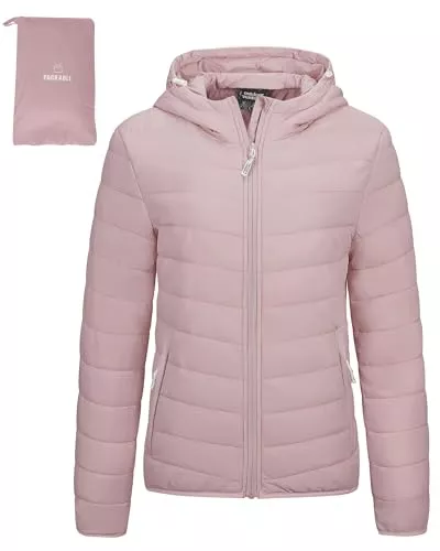 Outdoor Ventures Jacken Outdoor Ventures Damen Steppjacke Leichte Packbare Übergangsjacke Warme Winterjacke mit Kapuze für Frauen Gefüttert Pufferjacke mit Taschen für Freizeit Wandern Reisen
