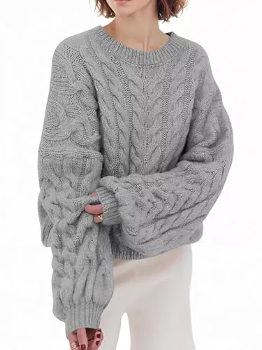 Saodimallsu Pullover & Strickmode Saodimallsu Pullover Damen Oversized Rundhals Strickpullover Langarm Zopfmuster Grobstrick Pulli Tops Einfarbig Casual Winter Oberteile