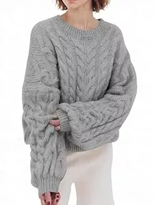 Saodimallsu Pullover & Strickmode Saodimallsu Pullover Damen Oversized Rundhals Strickpullover Langarm Zopfmuster Grobstrick Pulli Tops Einfarbig Casual Winter Oberteile