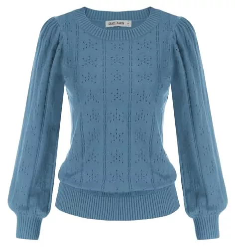 GRACE KARIN Pullover & Strickmode GRACE KARIN Leichter dünner Damen-Sommerpullover, niedlicher Puff, kurzärmelig, Tops, Pullover, Hemd, Strickbluse