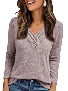 Cuptacc Pullover & Strickmode Cuptacc Pullover Damen Langarmshirt V Ausschnitt Elegant T Shirt Knopfleiste Longsleeve Damen Oversized Tunika Oberteile