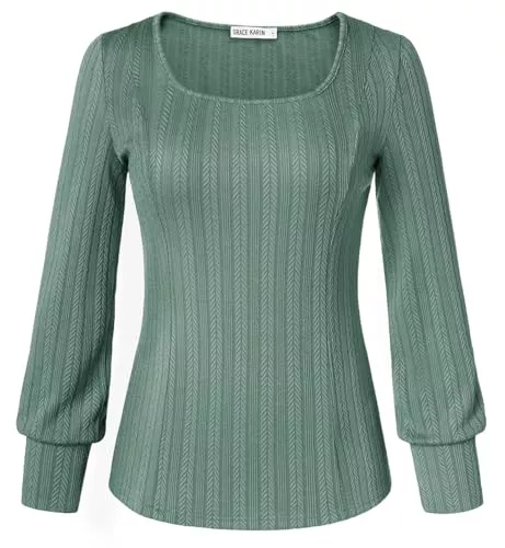 GRACE KARIN Pullover & Strickmode GRACE KARIN Damen Strickpullover Casual Leicht U Ausschnitt Tunika Langarm Sweateshirt