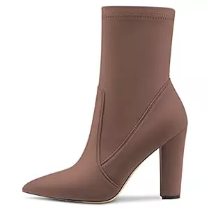 Castamere Stiefel Castamere Damen Chunky Blockabsatz Hoher High Absatz Spitze Zehenkappe Stiefeletten Reißverschluss Slip-on Cute Dress Hochzeit Party Stiefel 10CM