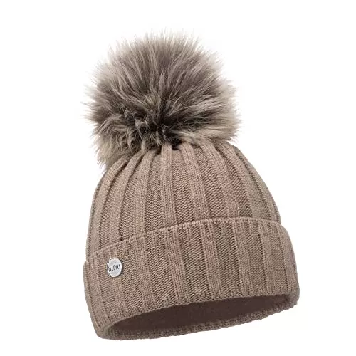 ELIMELI Hüte & Mützen ELIMELI Kaschmir Mütze Damen Winter warme Strickmütze Wollmütze mit Kaschmir Wintermütze mit Kunstfell Bommel Slouch Strick Beanie Damen für Winter Bommelmütze Hergestellt in EU