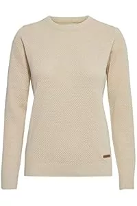 OXMO Pullover & Strickmode OXMO OXSarah Damen Strickpullover Feinstrick Pullover mit Rundhals-Ausschnitt Rippbündchen 100% Baumwolle Regular fit