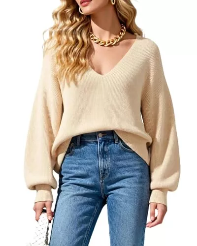 JUOIANTANG Pullover & Strickmode JUOIANTANG Damen Pullover Herbst Winter Casual Strickpullover Langarm V-Ausschnitt Lose Outwear Pullover Oberteile S-XL