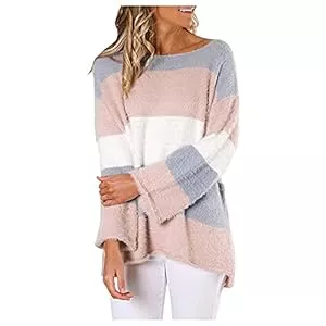 Generisch Pullover & Strickmode Generisch Baumwollpulli Damen Sommerpullover Damen Leicht Damen-Langarm-Rundhals-Pulli Tunic Taillenshemd lässiger loser Pulli Modischer Damenpullover Strickpullover Damen Grau