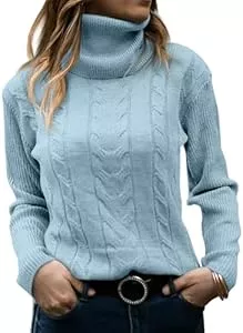 GeGekoko Pullover & Strickmode GeGekoko Pullover Damen Rollkragenshirt Cable Knit Elegant Langarm Tops Lose Grobstrick Casual Weich Jumper Sweater