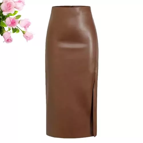 HESYSUAN Röcke HESYSUAN Lange Lederröcke für Damen, Winter, lang, schwarz, Lederrock, hohe Taille, Schlitz, Kunstleder, A-Linie, Bleistiftrock