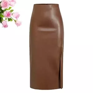 HESYSUAN Röcke HESYSUAN Lange Lederröcke für Damen, Winter, lang, schwarz, Lederrock, hohe Taille, Schlitz, Kunstleder, A-Linie, Bleistiftrock