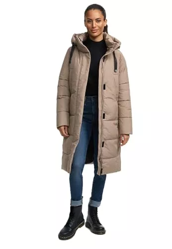 MARIKOO Mäntel MARIKOO Damen Winterjacke (S-3XL) - Steppjacke, lang geschnitten, seitliche Gehschlitze, Kapuze (abnehmbar), Warme Jacke Frauen - N001