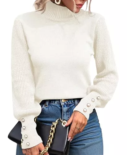 Muwodkdn Pullover & Strickmode Muwodkdn Strickpullover Damen Elegant Pullover Damen mit Perlenknöpfen Rollkragenpullover Langarm Winterpullover Weich Warm Pulli