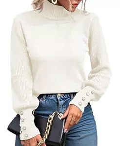 Muwodkdn Pullover & Strickmode Muwodkdn Strickpullover Damen Elegant Pullover Damen mit Perlenknöpfen Rollkragenpullover Langarm Winterpullover Weich Warm Pulli