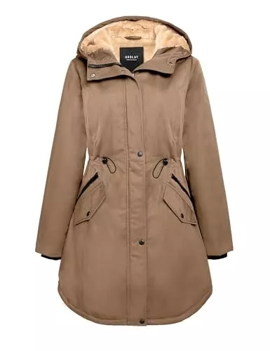 Orolay Jacken Orolay Damen Kapuzen Fleece Gefüttert Parka-Mantel Mittlere Länge Winter Draussen Gepolstert Jacke