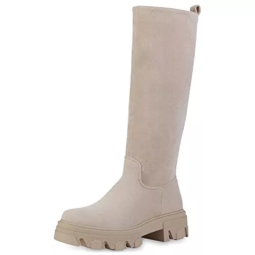 VAN HILL Stiefel VAN HILL Damen Plateaustiefel mit Blockabsatz Profilsohle