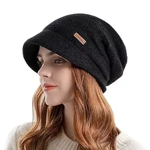 Gajaous Hüte & Mützen Gajaous Damen Winter Gefütterte Basken Mütze Strick Ballon mütze Warm Slouchy Mütze mit Visier