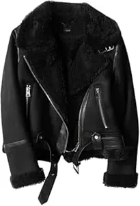 Goolecrimp Jacken Goolecrimp Damen gepolstert gefüttert warm Wildleder Jacke Winter Retro Revers Biker Jacke Mode lose lässig Outdoor Winddicht Reißverschluss Jacke