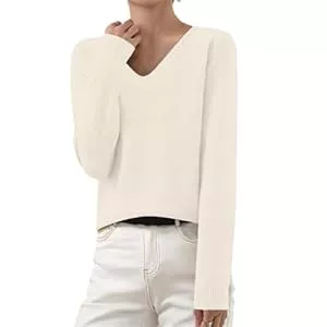 Generic Pullover & Strickmode Pullover Damen Strickpullover Basic Baumwoll Einfarbig Strickpulli Leicht Gestrickte Pulli Dünn Herbst Winter Sweater Warm Winterpullover Wollpullover Rundhal/V-Ausschnitt Kaschmir Sweater