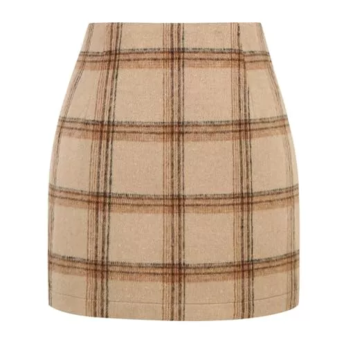Kinghua Röcke Kinghua Womens Wool Plaid Mini Skirt Fall Winter High Waisted Bodycon Pencil Skirt