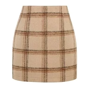 Kinghua Röcke Kinghua Womens Wool Plaid Mini Skirt Fall Winter High Waisted Bodycon Pencil Skirt