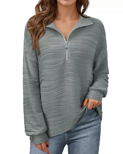Vafoly Pullover & Strickmode Vafoly Damen 1/4 Reißverschluss Sweatshirt Herbst Winter Frauen Langarmshirt 2024 Fashion Trendy Textured Oberteil