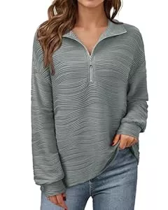 Vafoly Pullover & Strickmode Vafoly Damen 1/4 Reißverschluss Sweatshirt Herbst Winter Frauen Langarmshirt 2024 Fashion Trendy Textured Oberteil