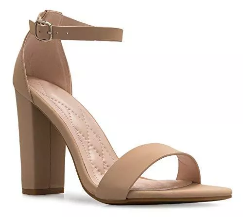 Olivia K Sandalen & Slides OLIVIA K Damen Riemchen Chunky Blockabsatz High Heel – formelle Hochzeit Party – einfache klassische Pumps
