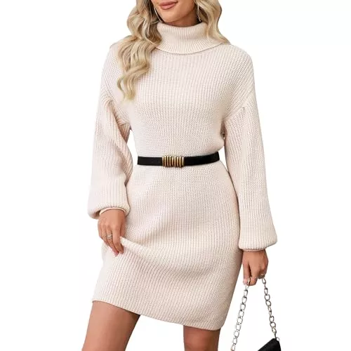 ZLIGXEA Freizeit ZLIGXEA Damen Strickkleid Pulloverkleid Female Elegant Winterkleider Rollkragen Langarm Herbst Langes Kleid Übergröße Pullover Kleider S-XL