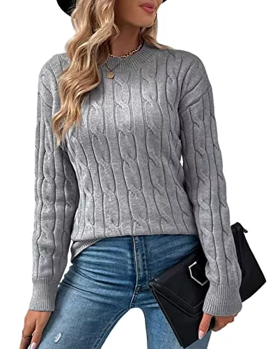 Niwicee Pullover & Strickmode Niwicee Pullover Damen Strickpullover Basic Strick-Pulli Grobstrick Rundhals, Langarm-Sweatshirt Jumper Casual Unifarben Cable Knit