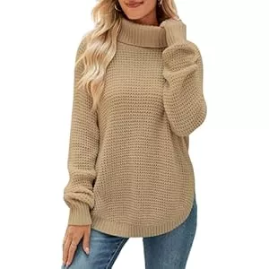 QIANSIQIANBO Pullover & Strickmode QIANSIQIANBO Pullover Damen Rollkragenpullover Elegant Herbst Waffelstrickpullover Grobstrick Lässiges Langarm Seitenschlitz Pullover Oberteile
