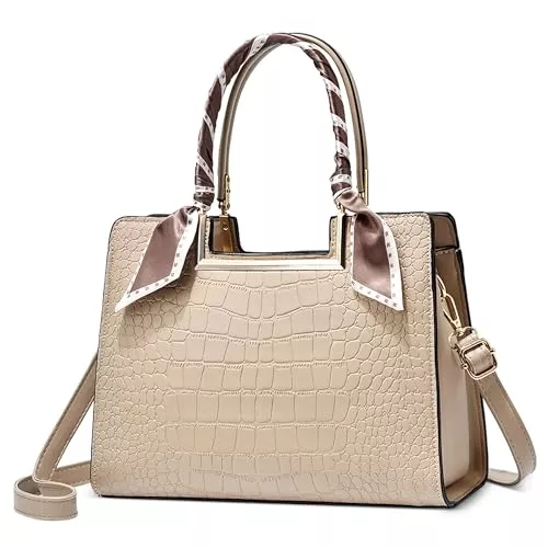 FOLOVEYA Taschen & Rucksäcke FOLOVEYA Damen Handtasche Mode Krokodilmuster Frauen Henkeltaschen Umhängetasche Elegant Band Tote Taschen Shopper Schultertasche PU Leder für Arbeiten Reisen Schule Dating