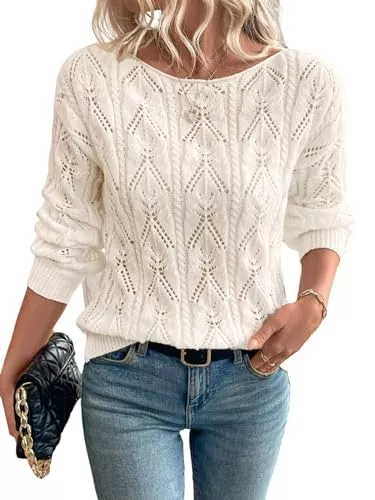 GORGLITTER Pullover & Strickmode GORGLITTER Häkelpullover Damen Oversize Elegant Strickpullover Mit Spitze Sweater Herbst Pullover Leicht Strickpulli Herbst Outfit