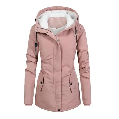 Generic Jacken Damen Winterjacke mit kuscheliger Kapuze Wintermantel, Damen Warm Winter Parka Mittellang Winterjacke Winterparka Dicke Coat Große Größen,Damen Winter Jacke Teddyfell Gefütterte Winterjacke