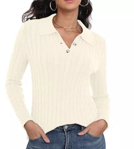 GRECERELLE Pullover & Strickmode GRECERELLE Damen Strickpullover mit Zopfmuster Langarm Polo-Kragen Kabelmuster Sweater Oberteile Casual Pullover Polo-Shirts Herbstmode 2025