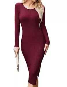Hotouch Freizeit Hotouch Strickkleid Damen Pulloverkleid Elegant Rundhals Winterkleider Lang Bodycon Pullikleid mit Schlitz Herbst Winter S-XXL