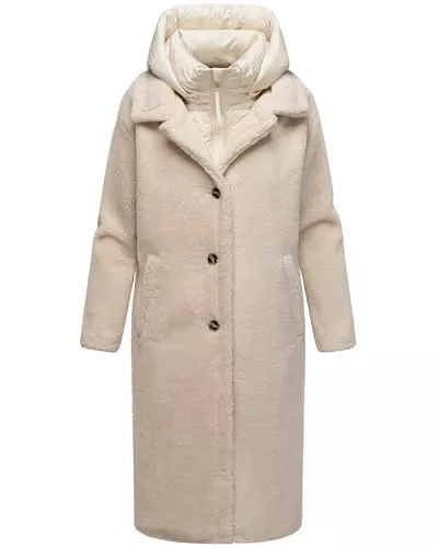 Navahoo Mäntel Navahoo Damen Teddyfleece Plüschmantel Winterjacke 2in1 mit Kapuze & abnehmbarem Kragen lang Mantel warm Jacke Winter Teddyzauber XS-3XL