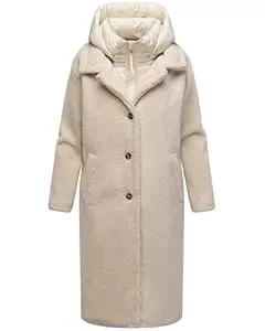 Navahoo Mäntel Navahoo Damen Teddyfleece Plüschmantel Winterjacke 2in1 mit Kapuze & abnehmbarem Kragen lang Mantel warm Jacke Winter Teddyzauber XS-3XL