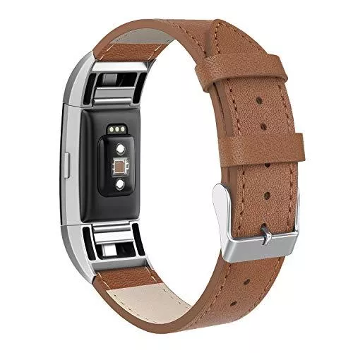 SWEES Uhren SWEES Lederarmband, kompatibel mit Fitbit Charge 2, echtes Leder, Ersatz groß (16,4 cm – 21,1 cm), Schwarz, Kaffeebraun, Blau, Harzbraun, Dunkelbraun