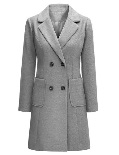 Yuson Girl Mäntel Yuson Girl Wintermantel Damen Langer Wollmantel Herbst Winter Klassischem Revers Coat Warmer Übergangsmantel Elegant Kurzmantel Einfarbig Jacke Outwear mit Doppelreihigen Knöpfen