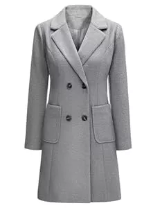 Yuson Girl  Yuson Girl Wintermantel Damen Langer Wollmantel Herbst Winter Klassischem Revers Coat Warmer Übergangsmantel Elegant Kurzmantel Einfarbig Jacke Outwear mit Doppelreihigen Knöpfen