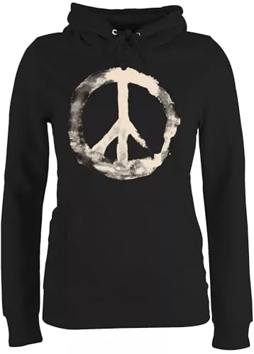 Shirtracer Kapuzenpullover Shirtracer - Pullover Damen Hoodie Frauen - Sprüche Statement - Frieden - Peacesymbol Weiss