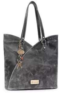 Catwalk Collection Handbags  Catwalk Collection Handbags - Große Schultertasche für Damen - Tulpenförmig Tote Bag - Antikleder Leder - für Notizbuch A4 - Abigail