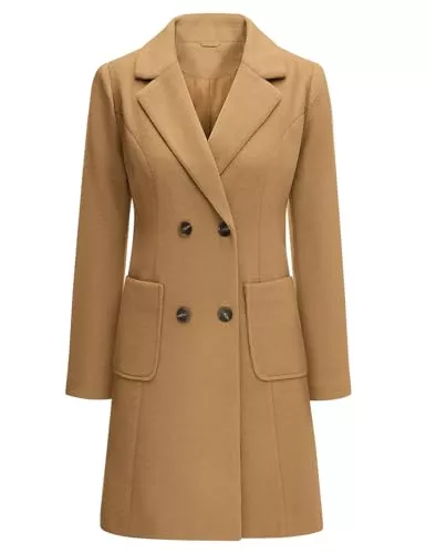 Yuson Girl Mäntel Yuson Girl Wintermantel Damen Langer Wollmantel Herbst Winter Klassischem Revers Coat Warmer Übergangsmantel Elegant Kurzmantel Einfarbig Jacke Outwear mit Doppelreihigen Knöpfen