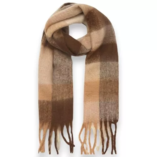 Ziona Schals & Tücher Ziona XXL Winter Schal Damen Karo – flauschig, kuschelig & weich – warmes Halstuch mit Fransen aus 100% Viskose, 210 x 40 cm, Herbst & Winter Accessoire