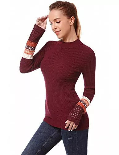 AmélieBoutik Pullover & Strickmode AmélieBoutik Damen-Pullover mit Rundhalsausschnitt, langärmelig, Fair-Isle-Ösen