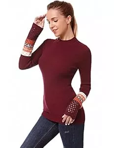 AmélieBoutik  AmélieBoutik Damen-Pullover mit Rundhalsausschnitt, langärmelig, Fair-Isle-Ösen