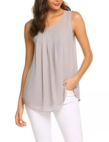 Parabler Ärmellose Blusen Parabler Damen Sommer Chiffon Top Ärmellose Blusentop Tank Top Elegant Weste Top Shirt Bluse Oberteile
